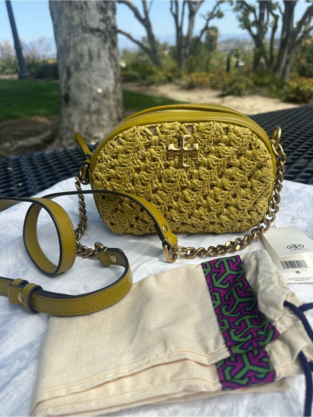 Tory Burch Small Kira Crochet Camera Crossbody with Chain Strap